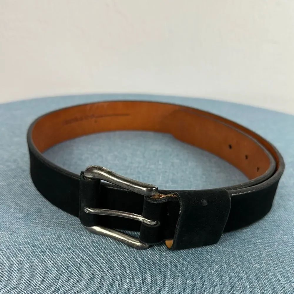 Isda & Co Men's Black Leather Nubuck Belt Size M